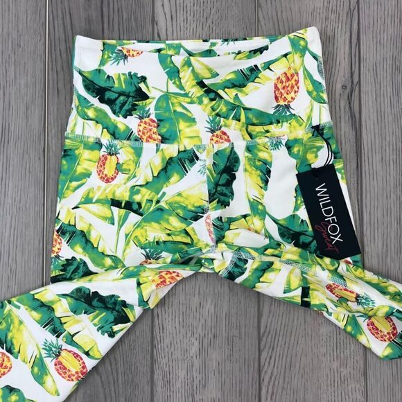 Wildfox Women Size S Green Yellow High Rise Novelty Palm Pinapple NEW Leggings - Picture 11 of 15